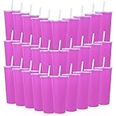 Ahongwenxi 30 Pack Pink Plastic Cups with Lids and Straws, 24 oz Disposable Plastic Tumblers Iced Coffee Cups Travel Mug Cup for Juices Birthday Bachelorette Party Wedding (Pink,24 oz)