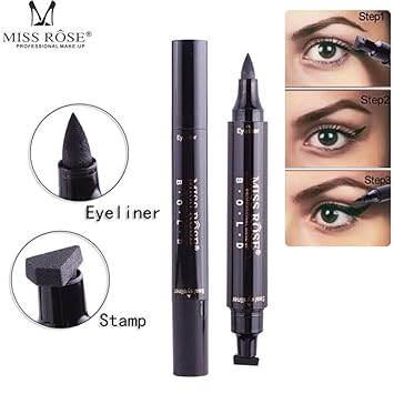 Miss Rose Waterproof Double-Ended Makeup Stamps Professional Eyeliner Thin Lines Cosmetics Pencil :Black