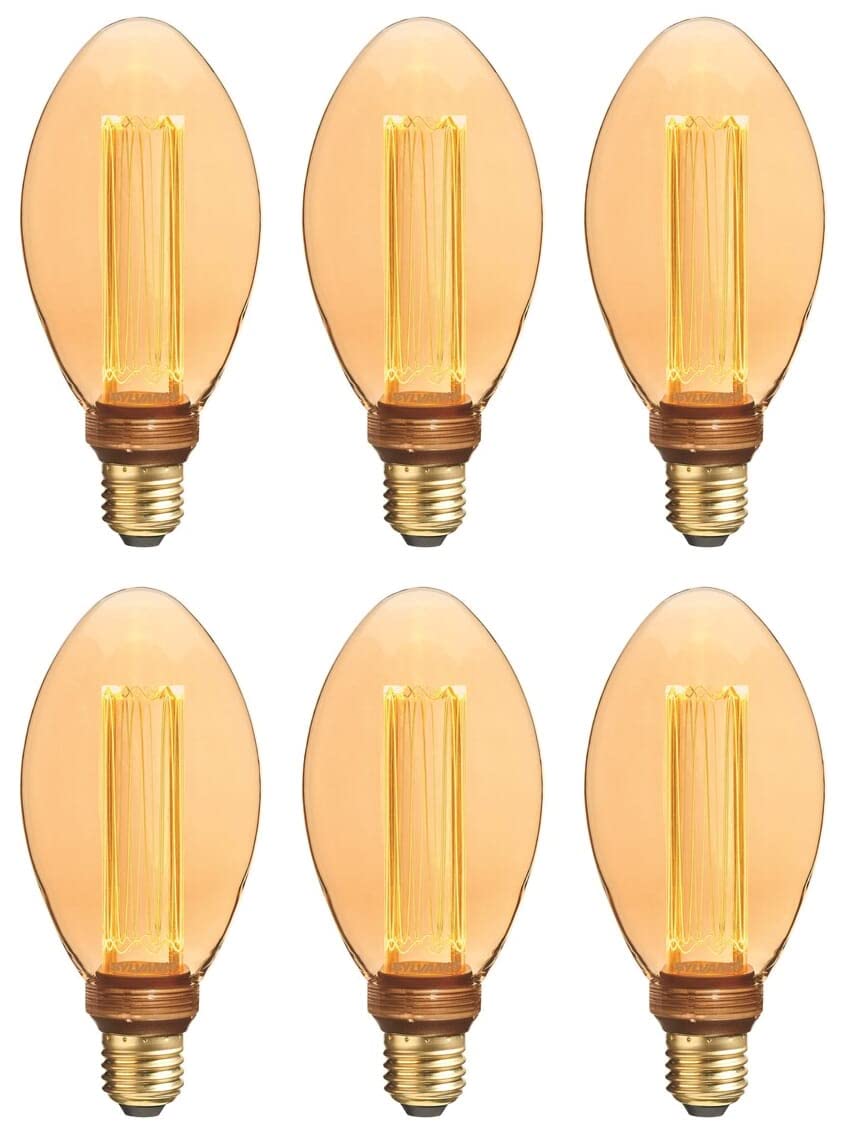 SYLVANIA Mirage B75 Vintage Gold Filament LED Light Bulb, E27, 2.5W, 125 Lumens, Warm White 2000K - 6 Pack