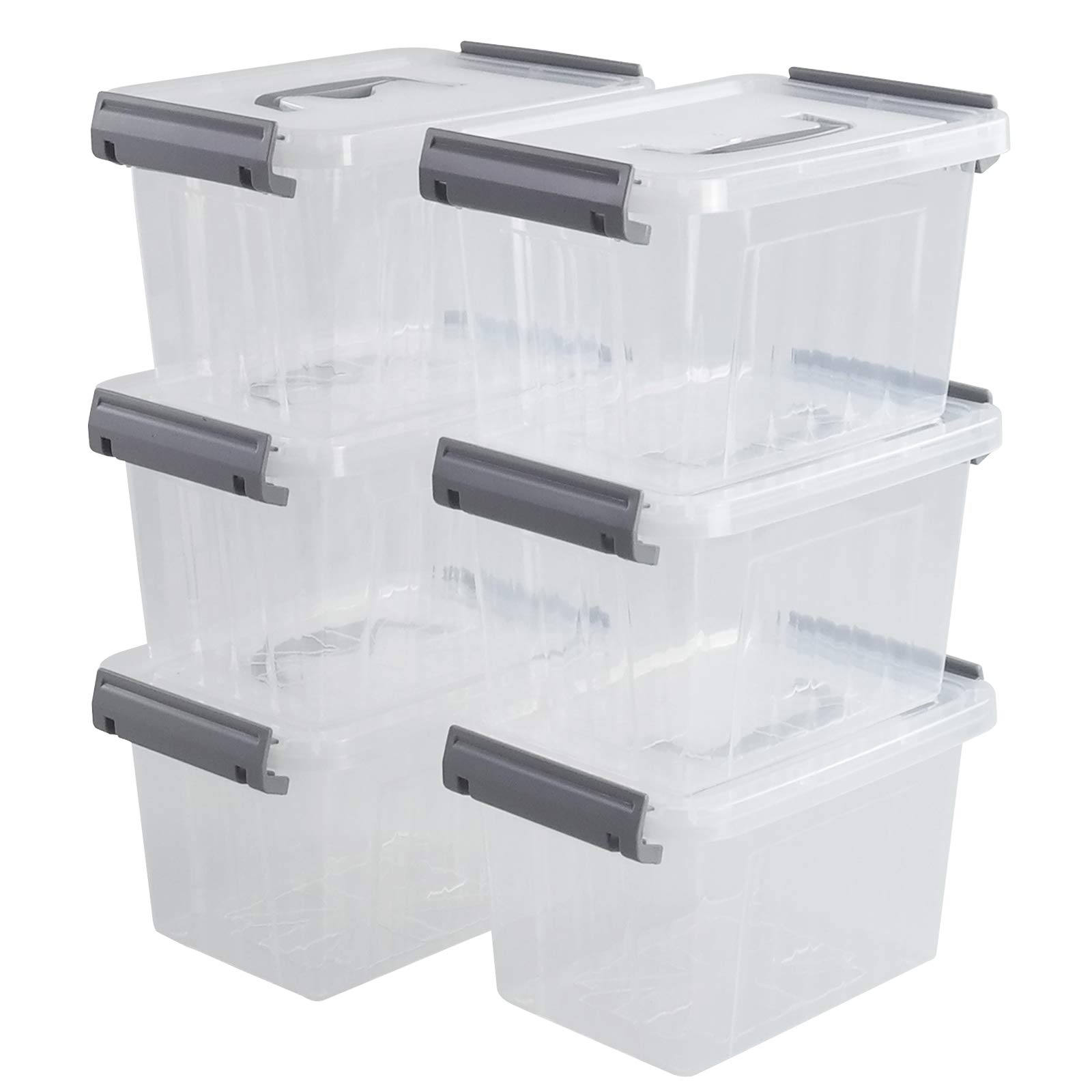 Minekkyes Set of 6 Plastic Storage Boxes, Small Storage Containers Bin with Handles/Lids/Latches, 6 L, f