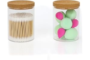 DAPOWER 2 Pack Qtip Holder Vanity Storage Canister for Cotton Ball Cotton Swab Pads Floss, 15-Ounce Clear Glass Apothecary Jar with Lid, Bathroom Organizers and Storage (2 pack set)