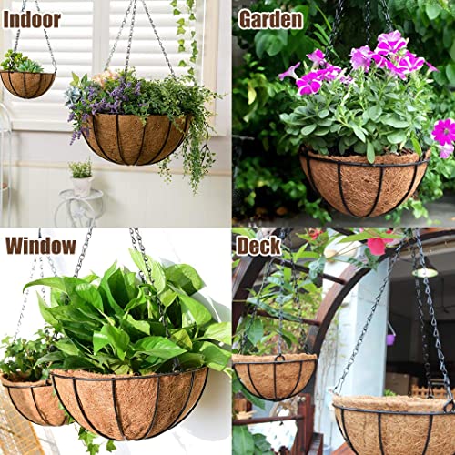 2 Pack 14 Inch Metal Hanging Planter Basket with Coco Coir Liner, Wall