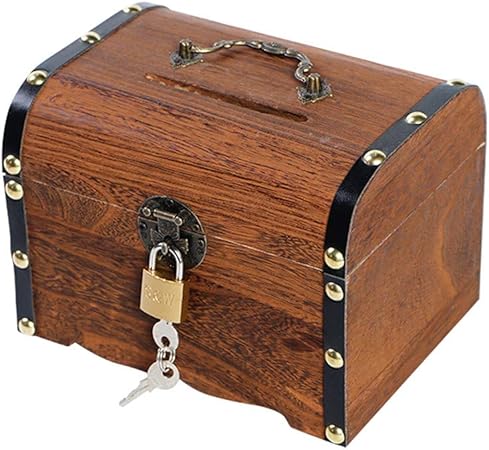 Amazon トーダー アンティークレトロ 木製 レトロ 宝箱 ジュエリーボックス 木箱 収納箱 貯金箱 ポータブルジュエリーボックス リング収納 上品 おしゃれ 小物入り 撮影道具 お店インテリア 子供の宝箱 鍵付きブラウンm 貯金箱 おもちゃ