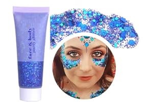 GINADAY Blue Face Glitter,Holographic Sequins Neon for Glow Party Face and Body Glitter. (01-Blue)