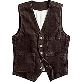 SevenBoy Men's Vintage Corduroy Suit Vest Casual V-Neck Dress Waistcoat