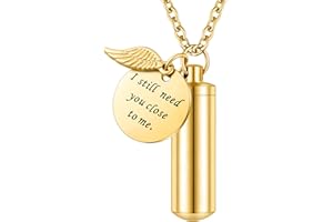 abooxiu Cylinder Urn Necklace for Ashes Cremation Jewelry/Keychain for human Pet Stainless Steel Memorial Keepsake Pendant with Angel Wing Charm Ashes