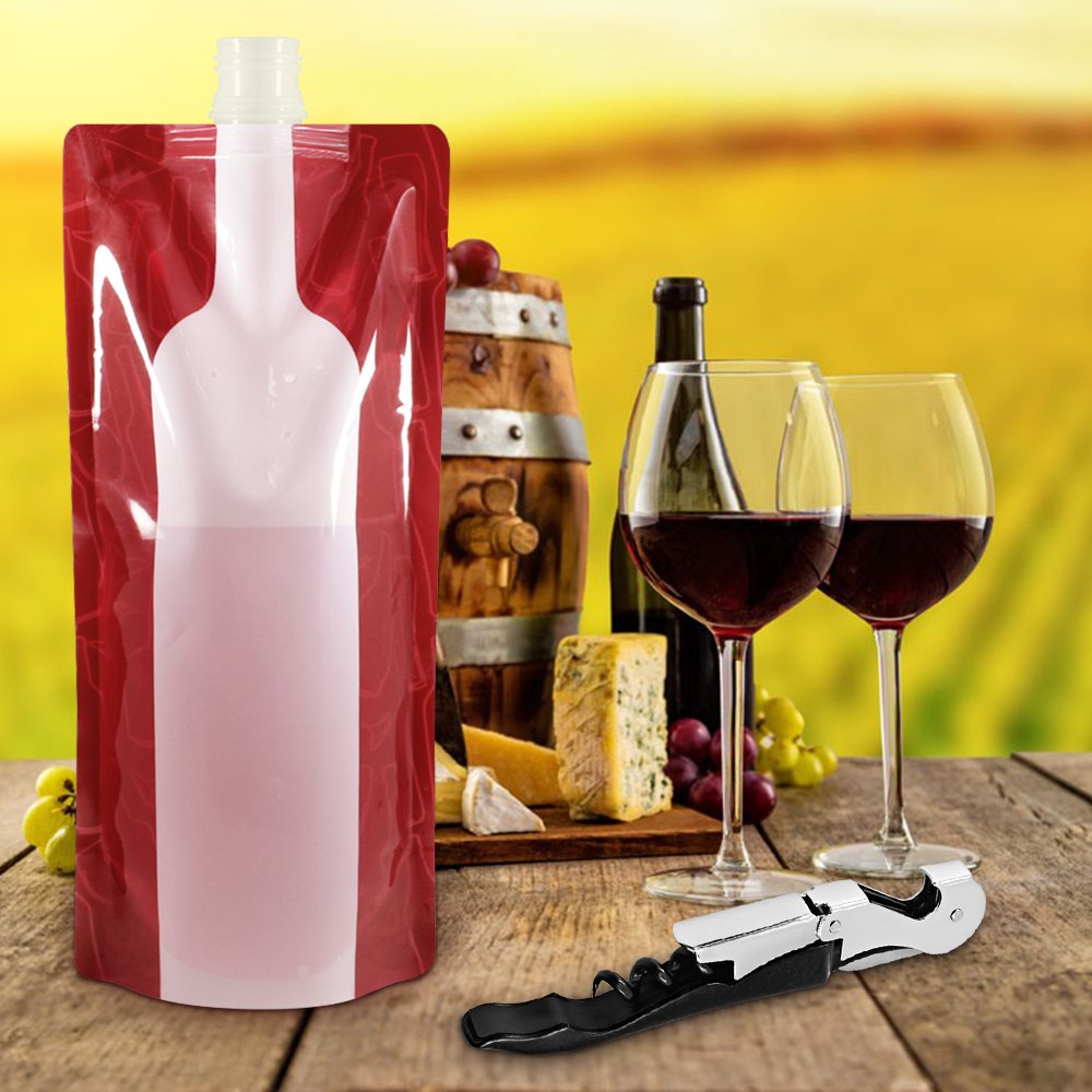Foldable Wine Bag, 750 ml, Portable Reusable Plastic Wine Bottle Pouch