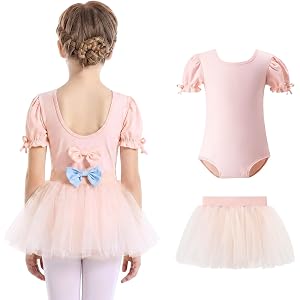 KARETT Girls Ballet Leotard Toddler Bow Dance Outfit Combo with Removable Tutu Skirt
