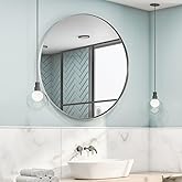 ANDY STAR 36" Chrome Round Mirror, Round Chrome Mirror, Polished Silver Large Vanity Mirror Metal Framed for Living Room, Din