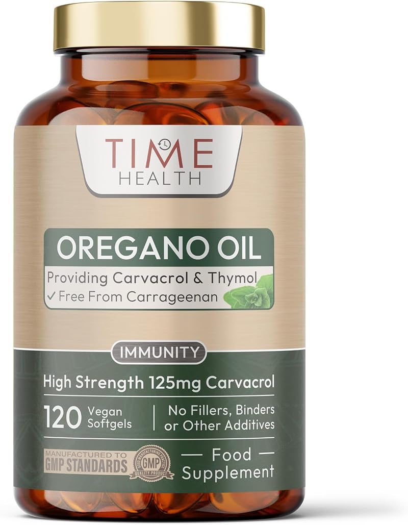 Time Health Oregano Oil 120 Softgels Vegan Carrageenan Free 125mg Carvacrol