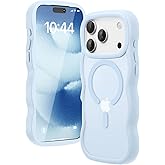 Amzfield Magnetic for iPhone 17 Pro Max Case, Compatible with Magsafe Wavy Frame Cute Translucent Matte Hard Back Silicone Shockproof Phone Case for iPhone 17 ProMax Women Girls, Light Blue