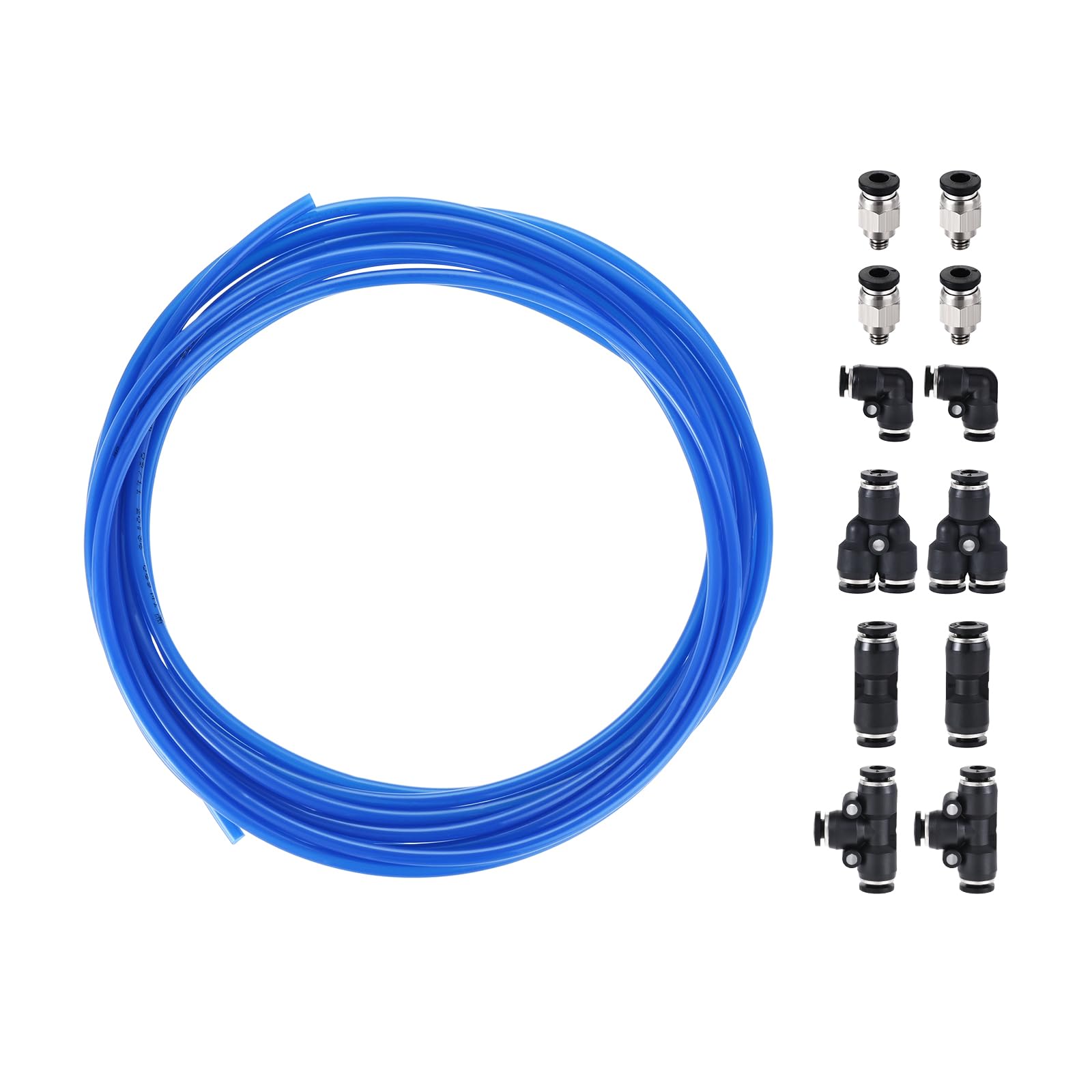 M METERXITY Air Hose Tubing Kit - PU Pneumatic Tube with Quick Connecter, High Pressure Resistance, Apply to Vacuum Systems (5M 4mm OD, Blue)