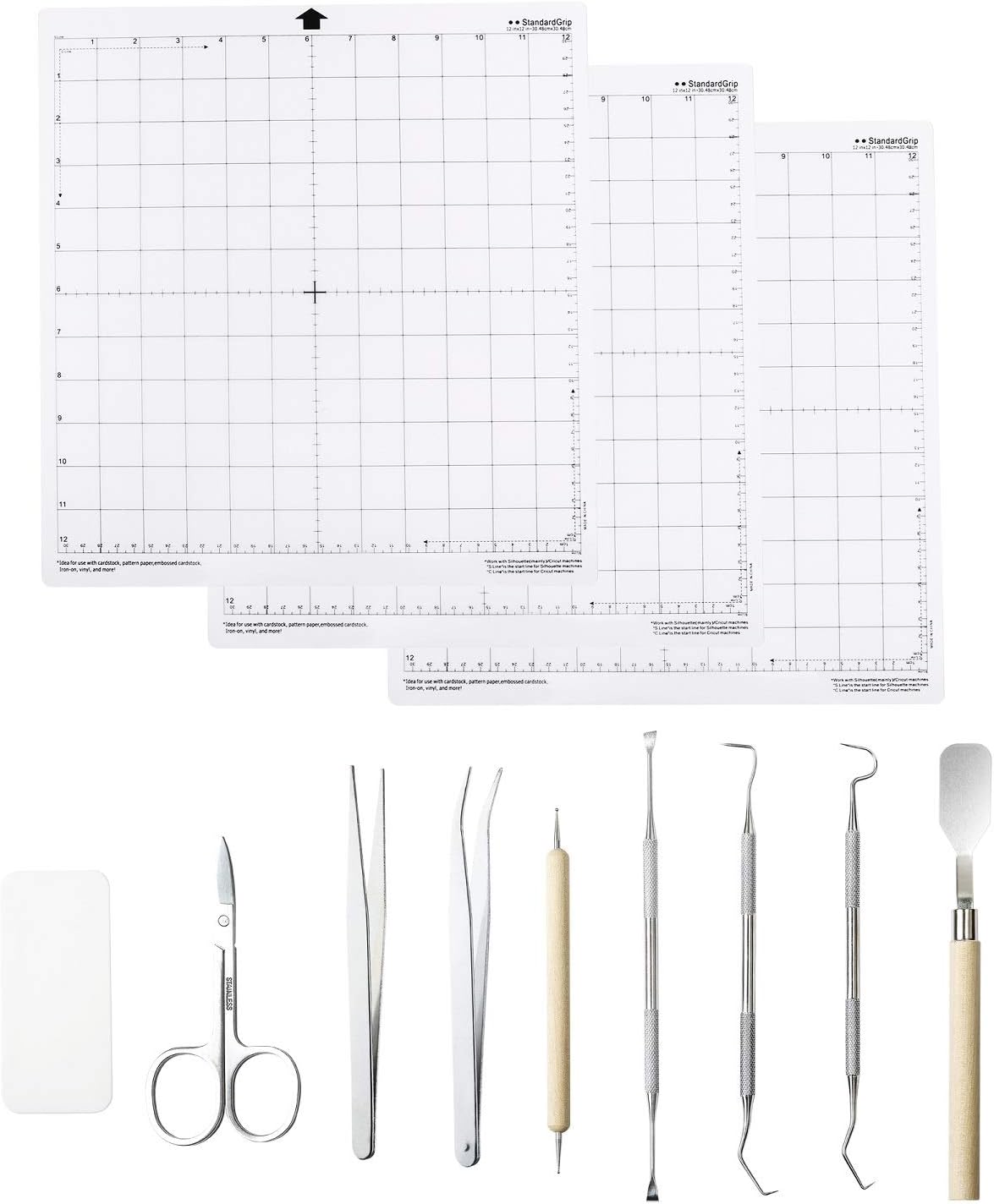 Dorhui 15 Pieces Craft Weeding Tools Set with StandardGrip Cutting Mats, Craft Vinyl Tools with Makes Brighter for Weeding Vinyl, Silhouettes, Cameos, Lettering