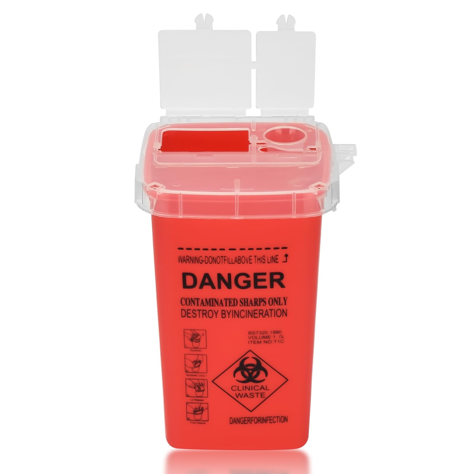 Sharp Container, ATOMUS 1L Tattoo Plastic Sharp Container Tattoo Medical Disposal Biohazard Needle Waste Box Safe Lock Container Tattoo Supplies (1pc red)