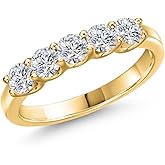 Gem Stone King 18K Yellow Gold Plated Silver Lab Grown Diamond Wedding-Bands Ring For Women | 0.85 Cttw | Round 3.5MM | Gemstone Birthstone | DEF Color | VVS-VS Clarity