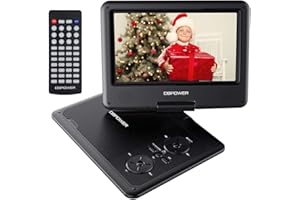 【Upgraded】DBPOWER Portable DVD Player with 9.5'' HD Swivel Screen, Supports SD Card/USB/CD/DVD with AV IN/OUT and Earphone Port, 5-hour Built-in Rechargeable Battery, Suitable for Car Headrest Mount