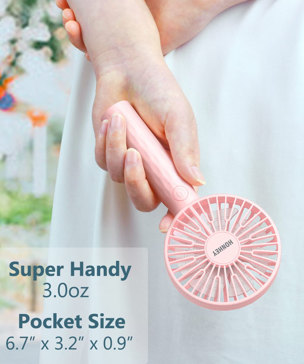 HonHey Handheld Fan, Super Mini Portable Eyelash Fan with Rechargeable Battery Operated and 3 Adjustable Speed, Personal Hand Held Fan for Girls Women Kids Outdoor Travelling Indoor Office Home (1PCS, Pink)