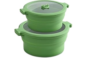 Collapsible Silicone Microwave Cookware Cooker Steamer for Cooking with Lids, 0.8L and 1.4L Glass Food Storage Container Seal