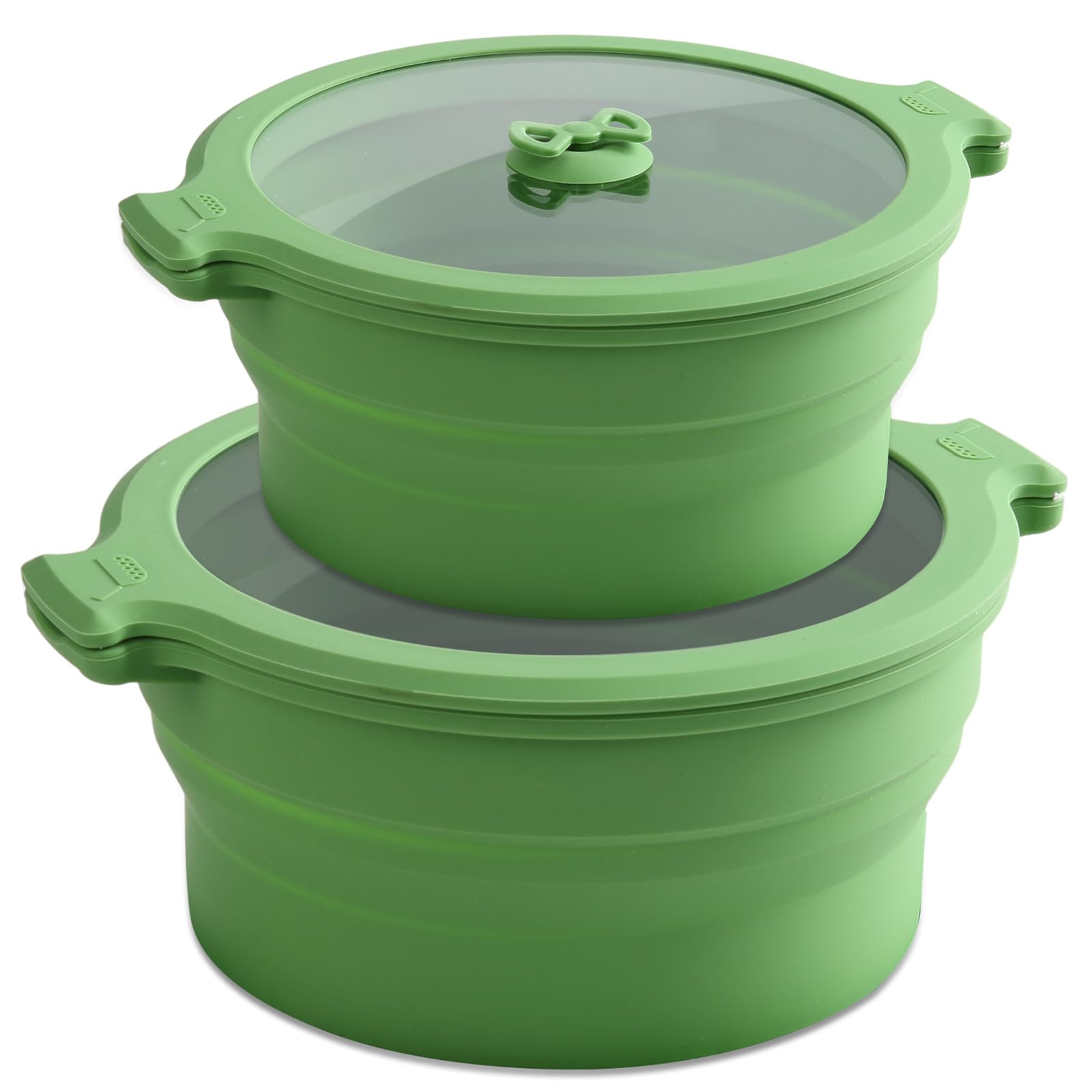 Photo 1 of Collapsible Silicone Microwave Cookware Cooker Steamer for Cooking with Lids, 0.8L and 1.4L Glass Food Storage Container Sealed Bowl Mixing Bowls 2pc Set BPA Free
