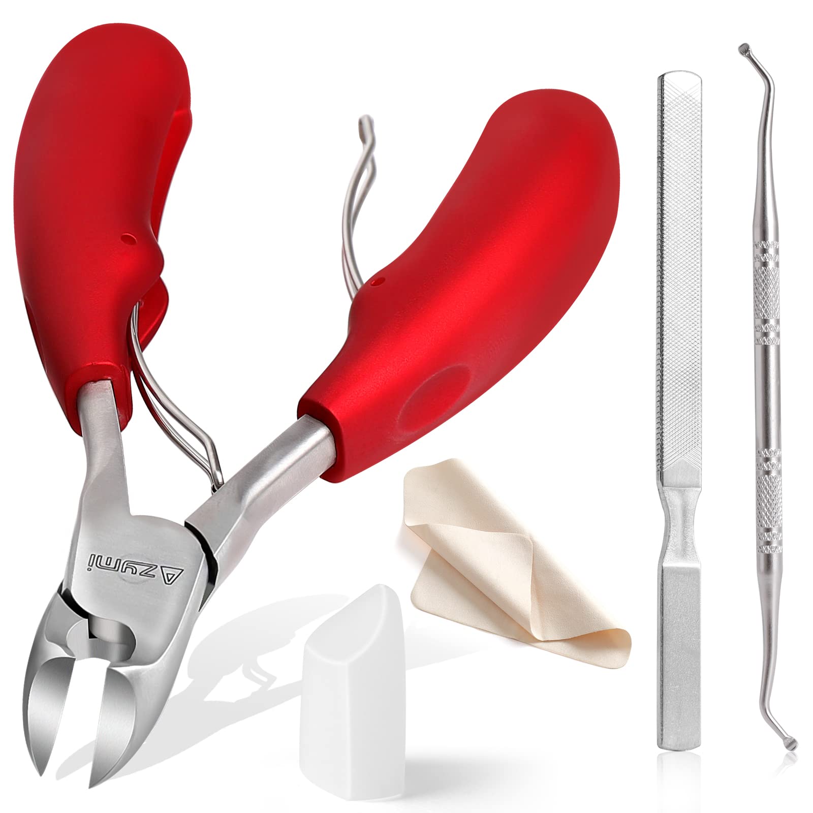 Toenail Clippers for Thick Nails, Azymi Podiatrist Toenail Clippers Scissors Set for Men Women Ingrown Thick Toenail Treatment, Sharp Curved Blades Wide Jaw Opening Non-slip Handles