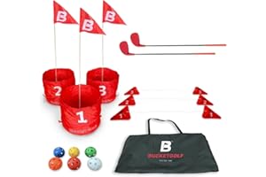 bucketgolf Original Game 3-Hole Travel Set – #1 Backyard Golf Game for Adults. Ideal for Yard, Beach, Park, Camping, and Outdoor Fun. (2 Right-Hand Clubs)