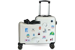 Cegali 2024 Itsy Rider 20" Ride-on Suitcase for Kids with Double Spinner Wheels (Beige - Travel Stickers)