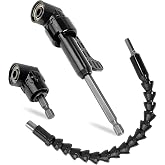 Guyuyii 90&deg;/105&deg; Right Angle Drill Attachment Kit and 11.8" Flex Extension | for DIY, Tight-Space Drilling, Automotive, Furniture Repair with 1/4" Hex, Compatible with Power Drill/Screwdriver, Black