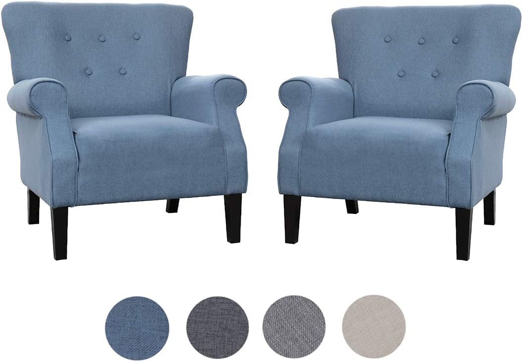 Top Space Accent Chair Sofa Mid Century Upholstered Roy Arm Single Sofa Modern Comfy Furniture for Living Room,Bedroom,Club,Office (2 PCs,Blue)