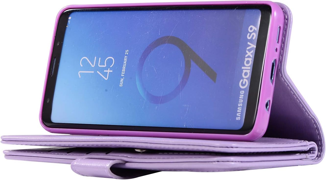 EYZUTAK Wallets Case for Samsung Galaxy S10 Plus, PU Leather TPU Flip Cover Zipper Wallet with 9 Card Slots Stand Function - Purple - Image 4