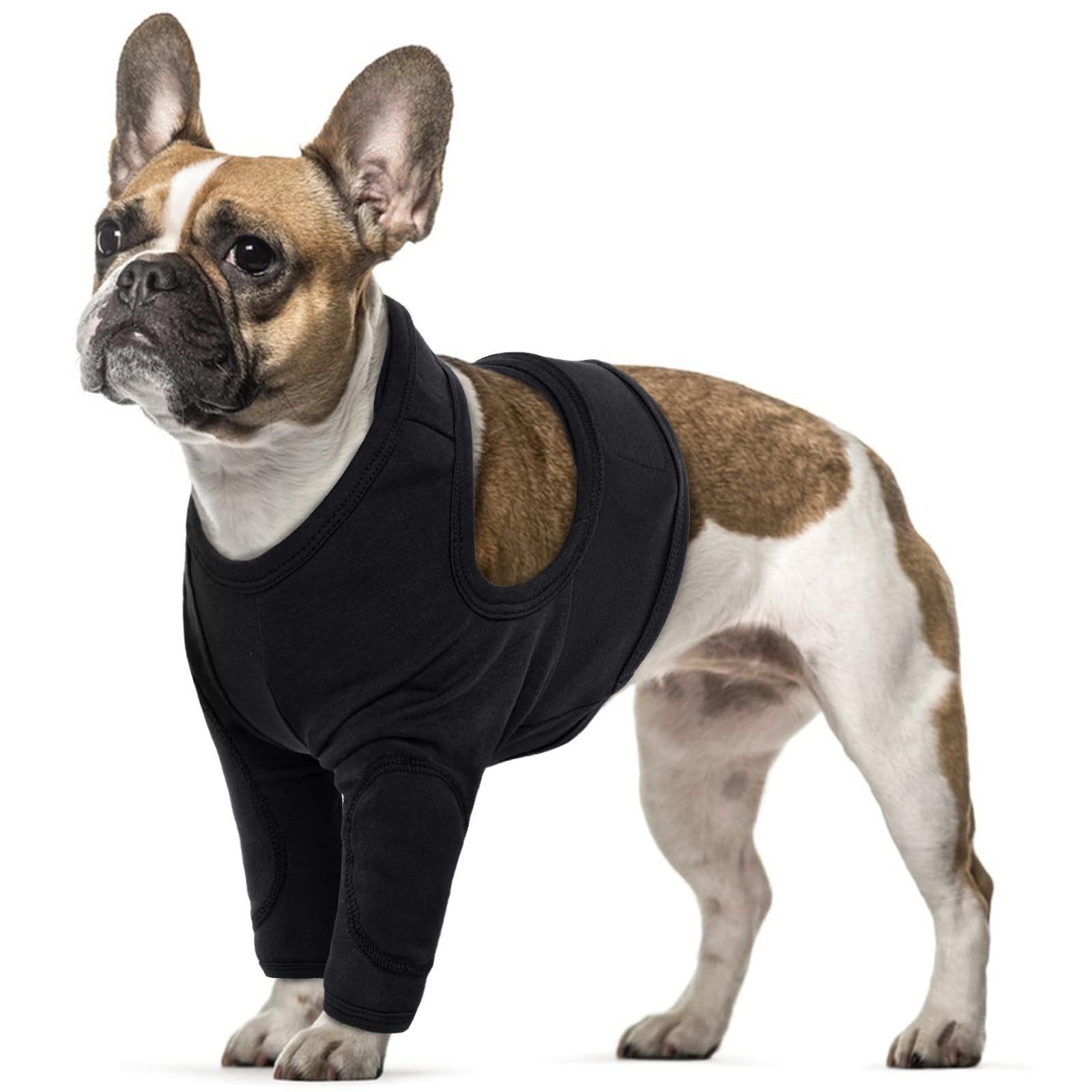 Dog Leg Wound Protector, Small Dog Recovery Suit for Front Legs Joint Wrap with Cotton Pad Stop Licking Wound After Operation(Black, S) — image 1