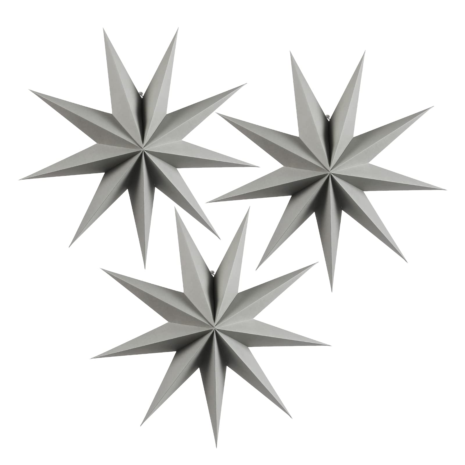 EASY JOY 9-Pointed Paper Star 3D Hanging Christmas Star Decorations Wedding Birthday Baby Shower Room Christmas Ornaments Party Supplies, 3 Pcs 12' (Grey)
