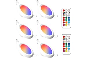 CHANGM Recessed Lighting 4 Inch Color Changing 12W LED Downlights,1000Lumens Recessed Ceiling Light,RGB & Warm White 2700K Dimmable by Remote Control, Dual Memory - Timer - 12 Color Choices - 2 Modes, 6 Pack