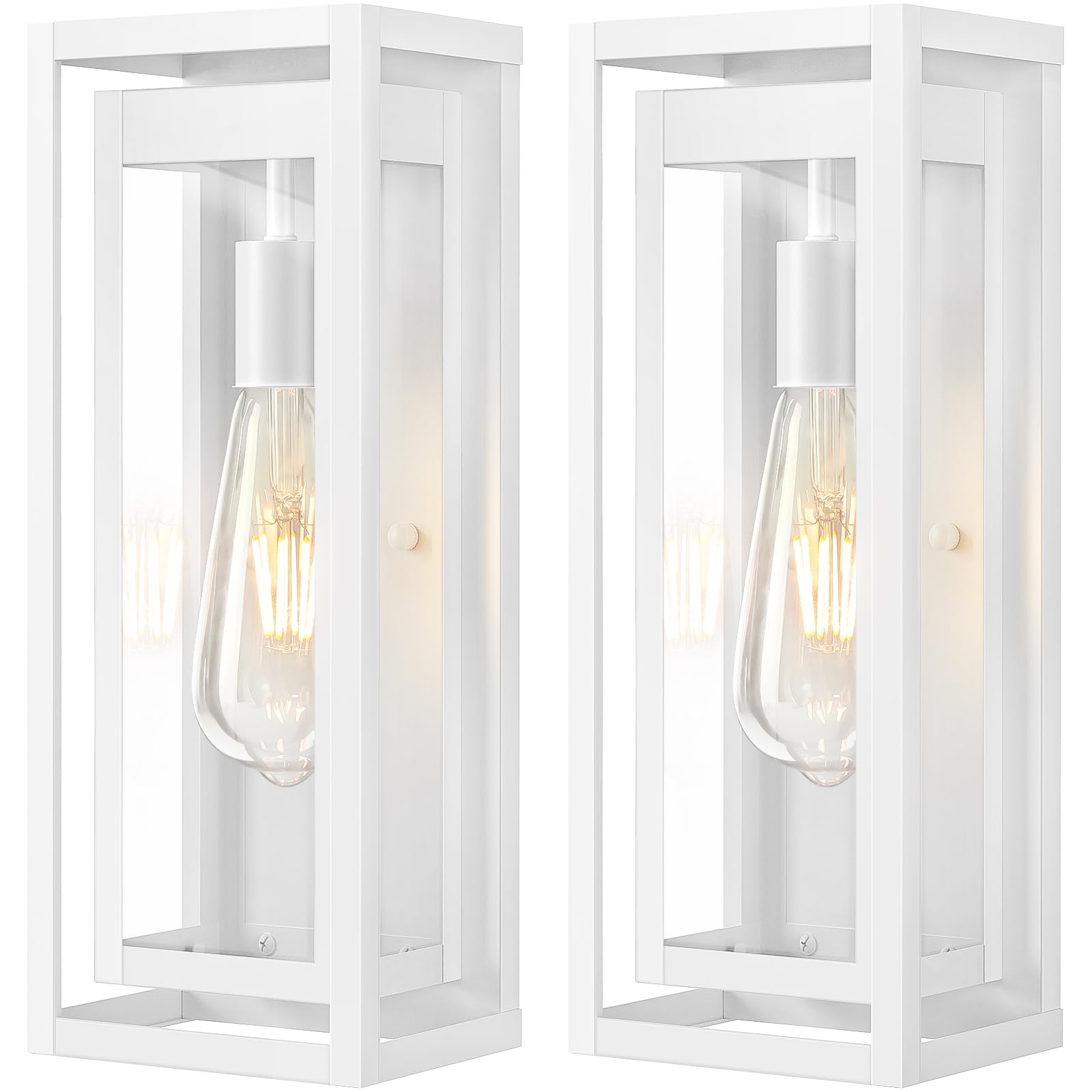 Photo 1 of **FACTORY SEALED** Slypadan 15" Large Outdoor Wall Lights, 2 Pack White Outdoor Light Fixtures, Modern Waterproof Exterior Lighting Sconces with Clear Glass Shade for Front Door, Porch, Garage