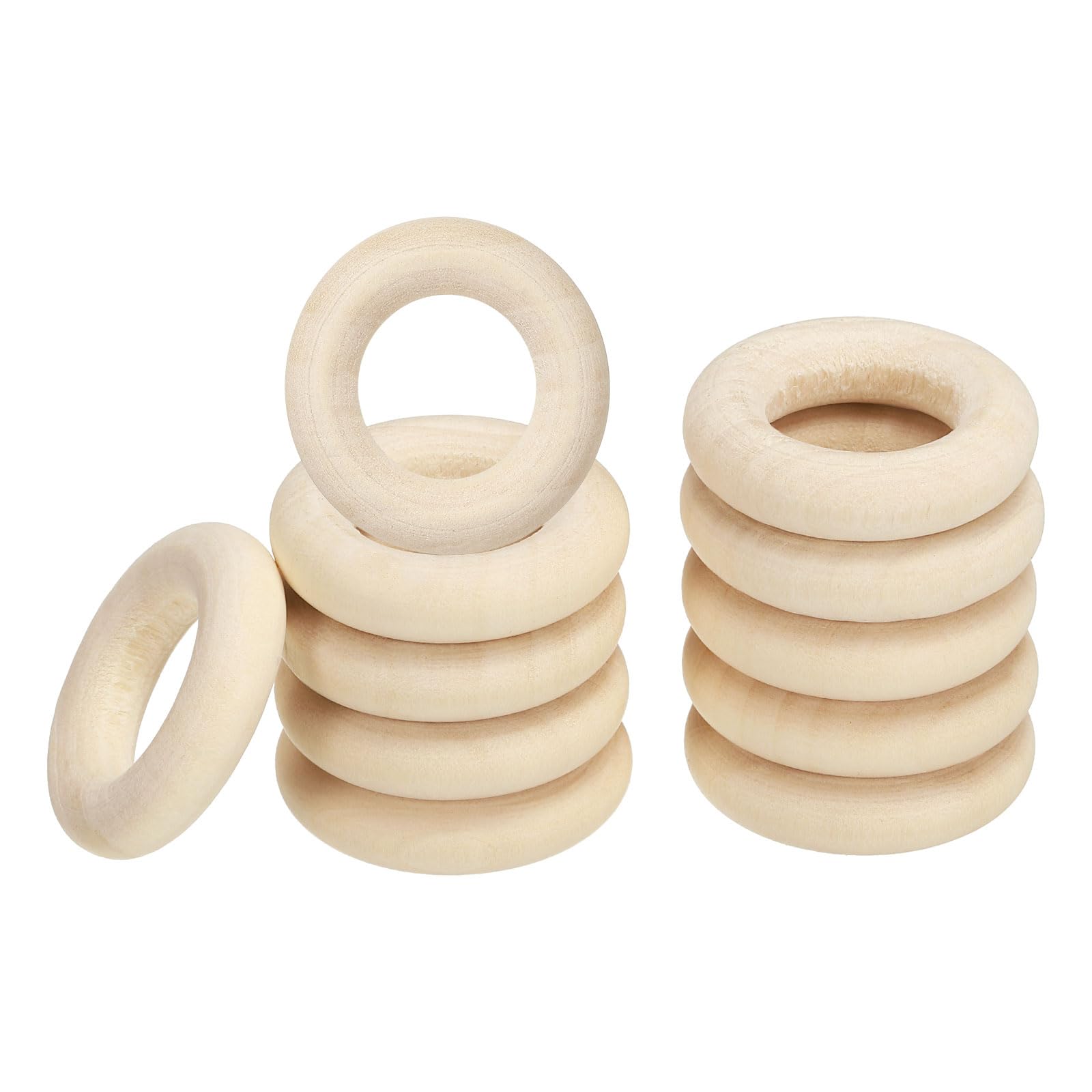PATIKIL 25mm/0.98" Unfinished Wooden Rings, 30 Pack Natural Solid Wood Rings Circle for DIY Craft Ring Pendant Connectors, Wood Color