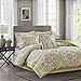 Madison Park Essentials Serenity Bed in a Bag Comforter Set, Medallion Damask Design, All Season Bedding with Cotton Sheet Set, Bedskirt, Full(78