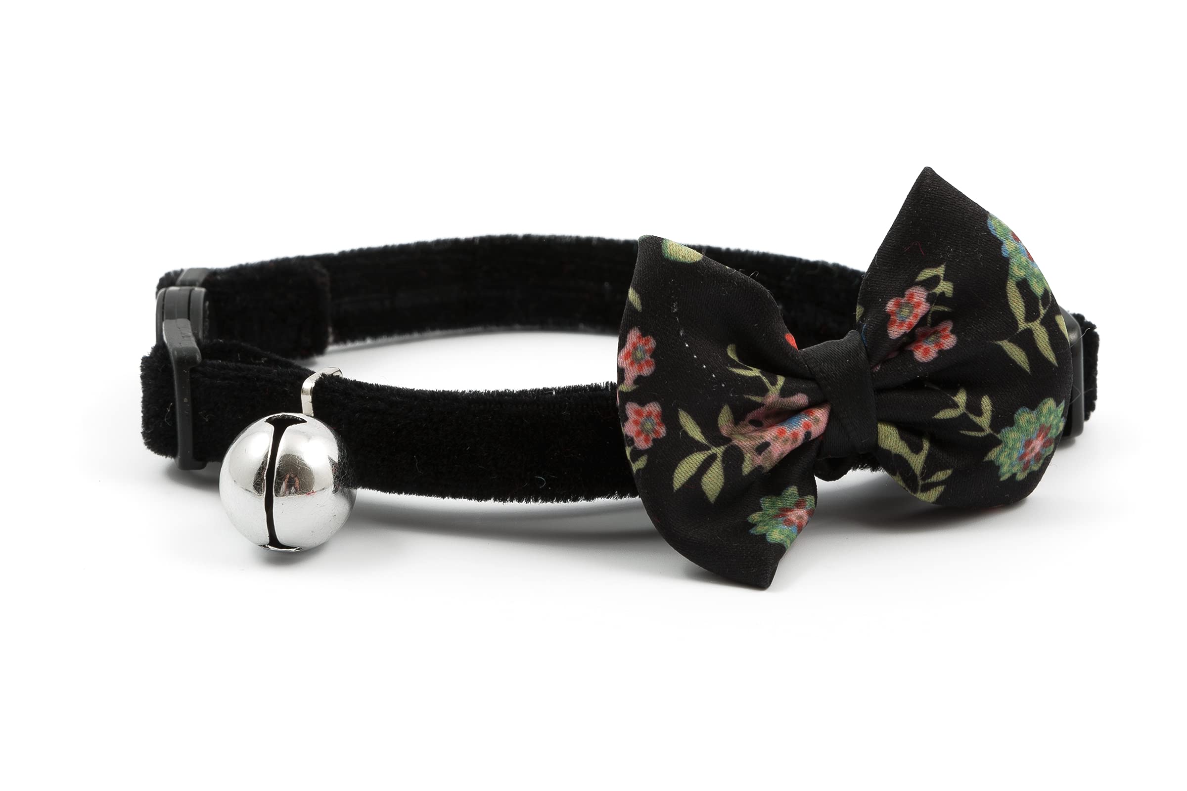 Ancol Vintage Bow Safety Cat Collar in Black - Luxury Velvet Collar with Removable Bow and Break Away Buckle - Includes Warning Bell