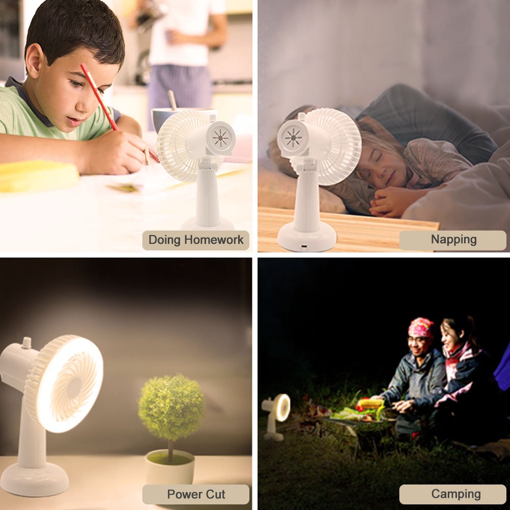 Disifen Desk Fan, Rechargeable USB Fan, 2 Speed Mini Personal Desktop Fan for Home Office Library Outdoor.(White)