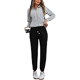 Marvmys Women's 2 Piece Tracksuit Fall Outfits Long Sleeve Color Block Track Suit Zipper Workout Sweatsuit Set Grey XXL