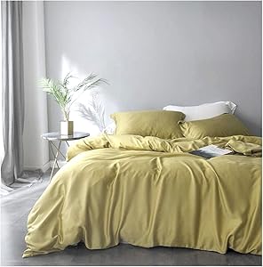 Solid Color Egyptian Cotton Duvet Cover Luxury Bedding Set High Thread Count Long Staple Sateen Weave Silky Soft Breathable Pima Quality Bed Linen (Queen, Chartreuse Mist)