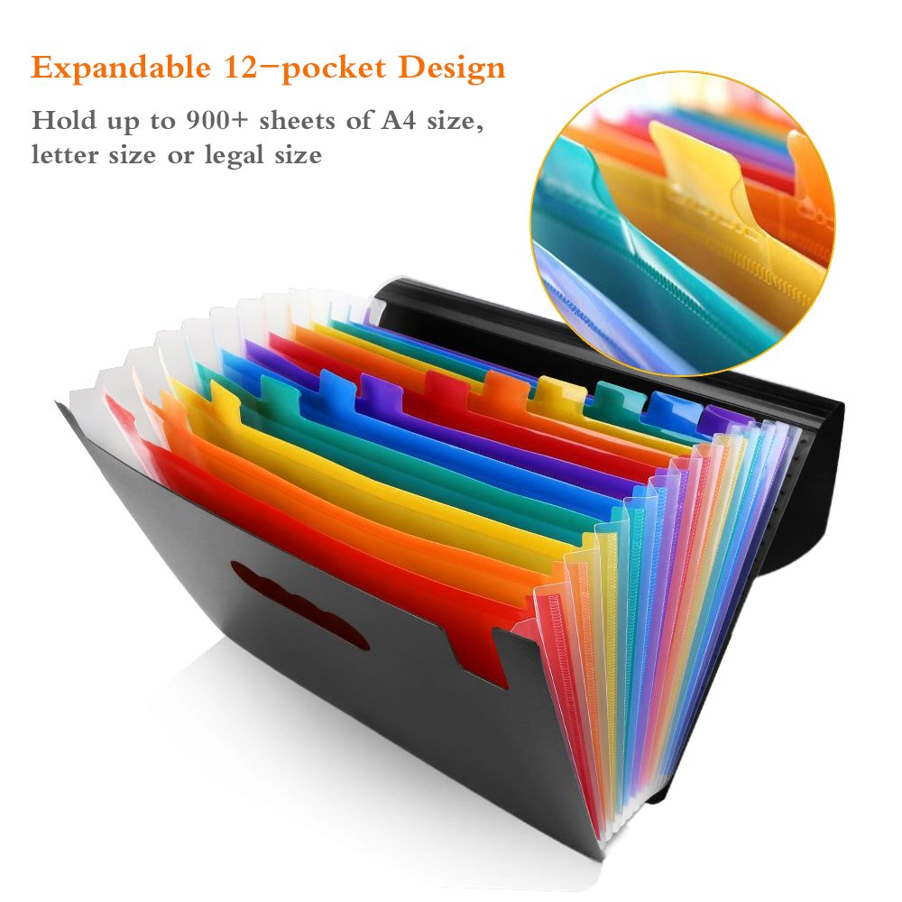 Trieur Documents A4 - Extensible Accordéon Organiseur Porte-documents de Bureau Papiers et Etiquettes Colorées, Boîtier Chemise Plastique pour Feuilles A4
