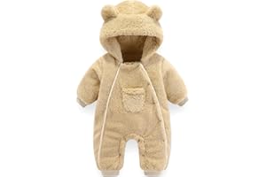 UVIPC Baby Fleece Sweater Romper Hooded Jumpsuit Snowsuit Bear Outfits Double Line Design