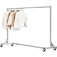 Simple Trending Industrial Grade Z Base 70in extra long Clothes Garment Rack, Commercial Grade Rolling Clothing Rack, Heavy Duty 600lb Load with Wheels, Chrome