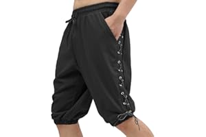 SYQBR Men's Medieval Pirate Cotton and Linen Shorts, Viking Retro Design Pants, for Halloween Theme Party, Costume Play，ect