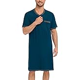 SWOMOG Mens Nightshirt Modal Short Sleeve Nightgown Henley Night Shirts Sleepwear Big & Tall Nightwear