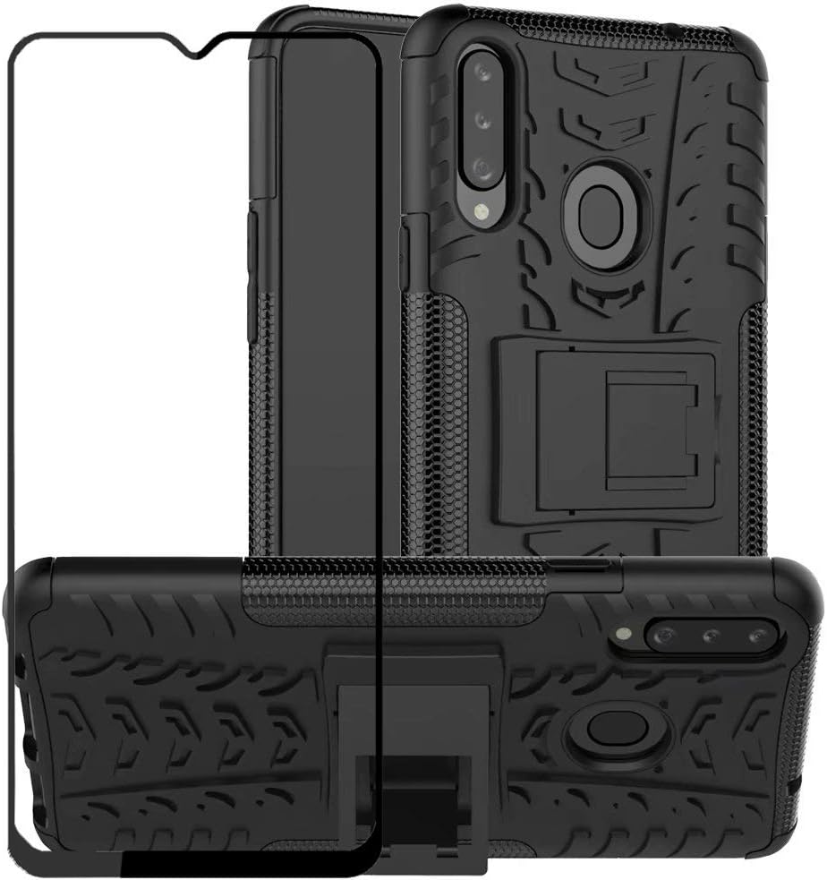 1stfeel Samsung Galaxy A20S Case - Galaxy A20S Skin Heavy Duty Tough Rugged Shockproof Hybrid Kickstand Hard 360 Degree Case Cover + Tempered Glass Screen Protector for Samsung Galaxy A20S Black