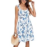 Naggoo Summer Sun Dresses for Women Ruffle Sweetheart Neckline Dress Floral A-line Flowy Knee Length Dress with Pockets