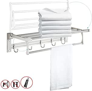 Amazon.com: Space Aluminum Towel Rack Without Screws Foldable Towel Bar ...