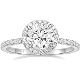 POMODA 1.5 CT Moissanite Engagement Rings for Women D Color VVS1 Clarity 925 Sterling Silver Vintage Moissanite Round Cut Halo Wedding Promise Band Rings for Her Size 4-10