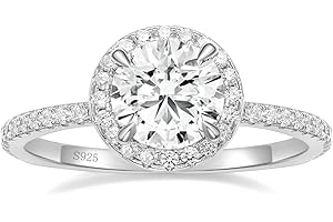 POMODA 1.5 CT Moissanite Engagement Rings for Women D Color VVS1 Clarity 925 Sterling Silver Round Cut Halo Wedding Rings Promise Band Rings for Her Valentine's Day/Anniversary/Christmas Size 4-10
