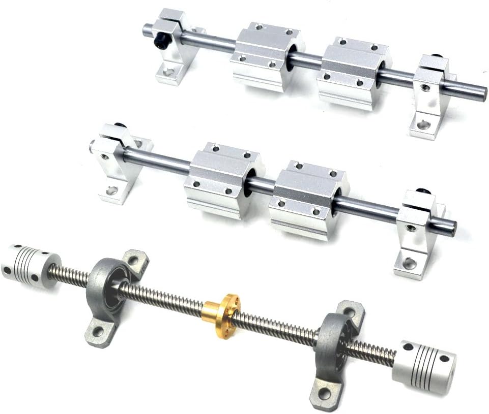 Glvanc, 3D Printer Guide Rail Sets T8 Horizontal 8mm Lead Screw + L200mm Shaft Optical Axis + SCS8UU Linear Bearing + Pillow Block Bearing KP08 + Shaft Coupling + SK8 Linear Rod Rail Support 16Pcs